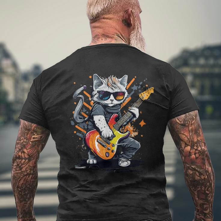 Rock Cat Playing Guitar Guitar Cat Men's T-shirt Back Print Gifts for Old Men