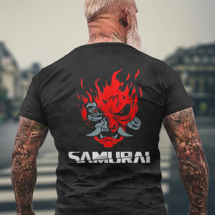 Samurai Japanese Demon Mask Edge Cyber Runners Punk Mens Back Print T-shirt Gifts for Old Men