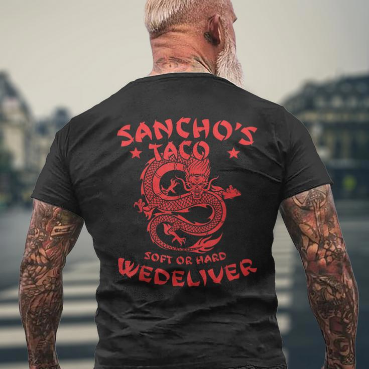 Sanchos Tacos Soft Or Hard We Deliver Apparel Mens Back Print T-shirt Gifts for Old Men