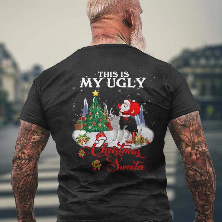 Santa Riding Border Collie This Is My Ugly Christmas Sweater Men's T-shirt Back Print Gifts for Old Men