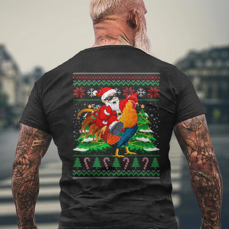 Santa With Rooster Christmas Tree Farmer Ugly Xmas Sweater Men's T-shirt Back Print Gifts for Old Men