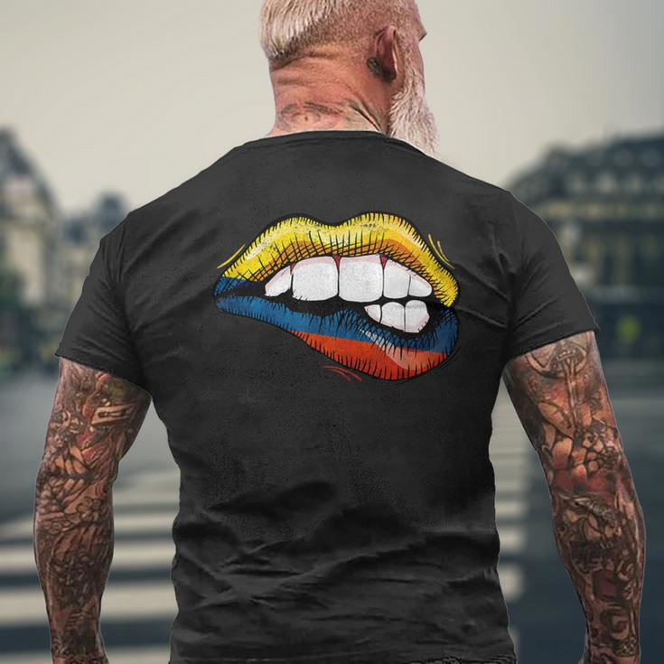 Sexy Biting Lips Colombia Flag Colombian Pride Men's T-shirt Back Print Gifts for Old Men