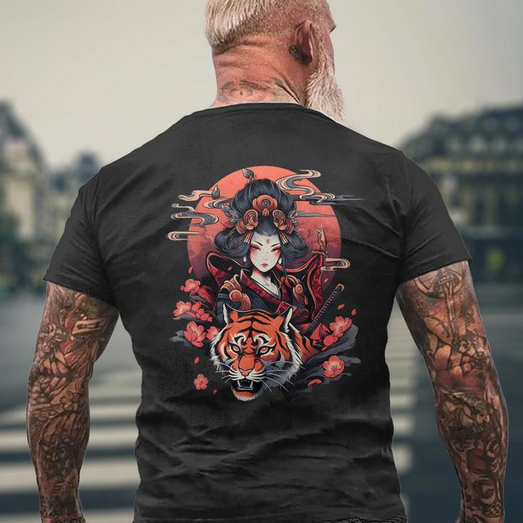 Showcase Your Love For Japanese Culture Geisha And Tiger Mens Back Print T-shirt Gifts for Old Men