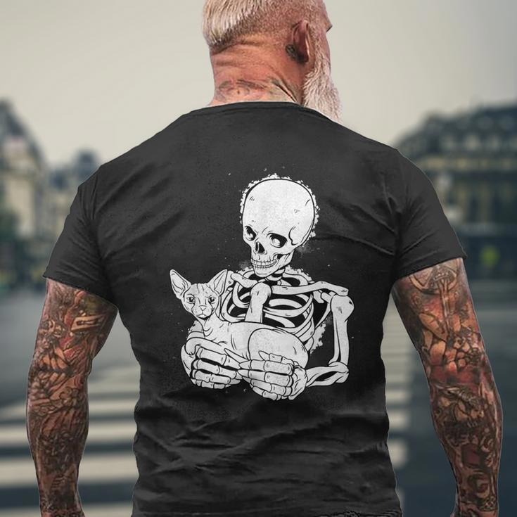 Skeleton Holding A Cat Lazy Halloween Costume Skull Men's T-shirt Back Print Gifts for Old Men