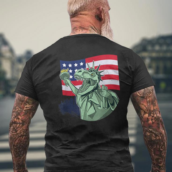 Statue Of Liberty Dinosaur American Flag 4Th Of July Usa Mens Back Print T-shirt Gifts for Old Men