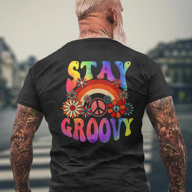 Stay Groovy Peace Sign Love 60S 70S Tie Dye Hippie Halloween Mens Back Print T-shirt Gifts for Old Men