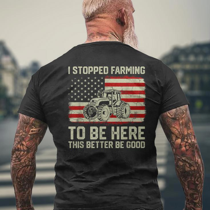 I Stopped Farming To Be Here Tractor Vintage American Flag Men's T-shirt Back Print Gifts for Old Men