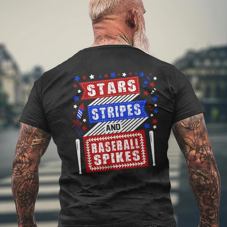 Stripes Stars And Baseball Spikes 4Th Of July Independence Mens Back Print T-shirt Gifts for Old Men