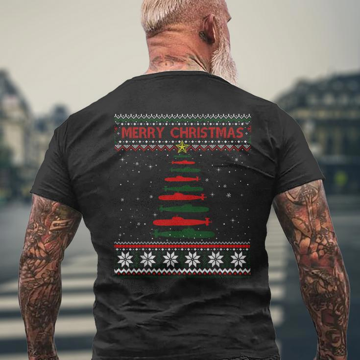 Submarine Navy Military Tree Ugly Christmas Sweater Men's T-shirt Back Print Gifts for Old Men