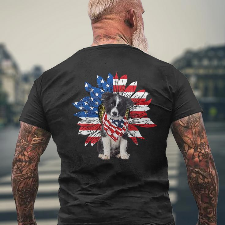 Sunflower American Flag Border Collie 4Th Of July Pratioctic Mens Back Print T-shirt Gifts for Old Men