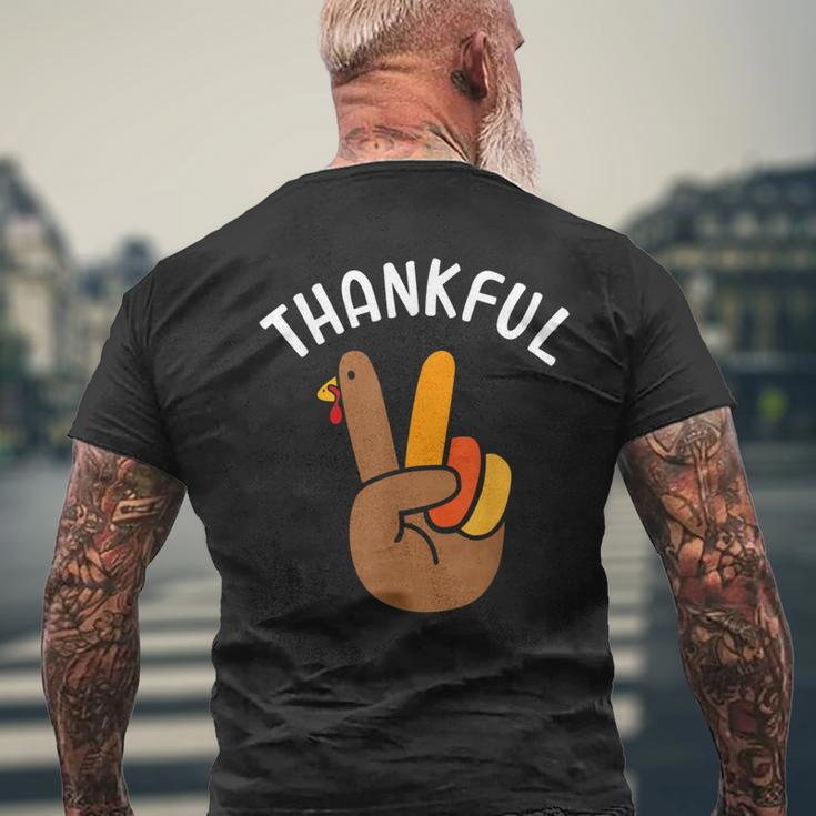 Thankful Peace Hand Sign For Thanksgiving Turkey Dinner Men's T-shirt Back Print Gifts for Old Men