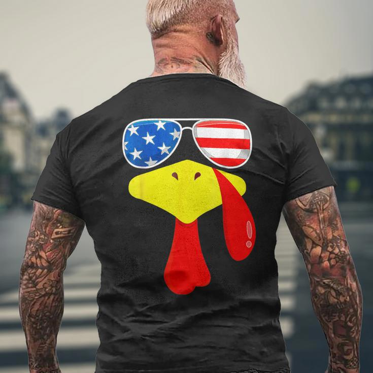 Turkey Face Thanksgiving Cute American Flag Sunglasses Men's T-shirt Back Print Gifts for Old Men