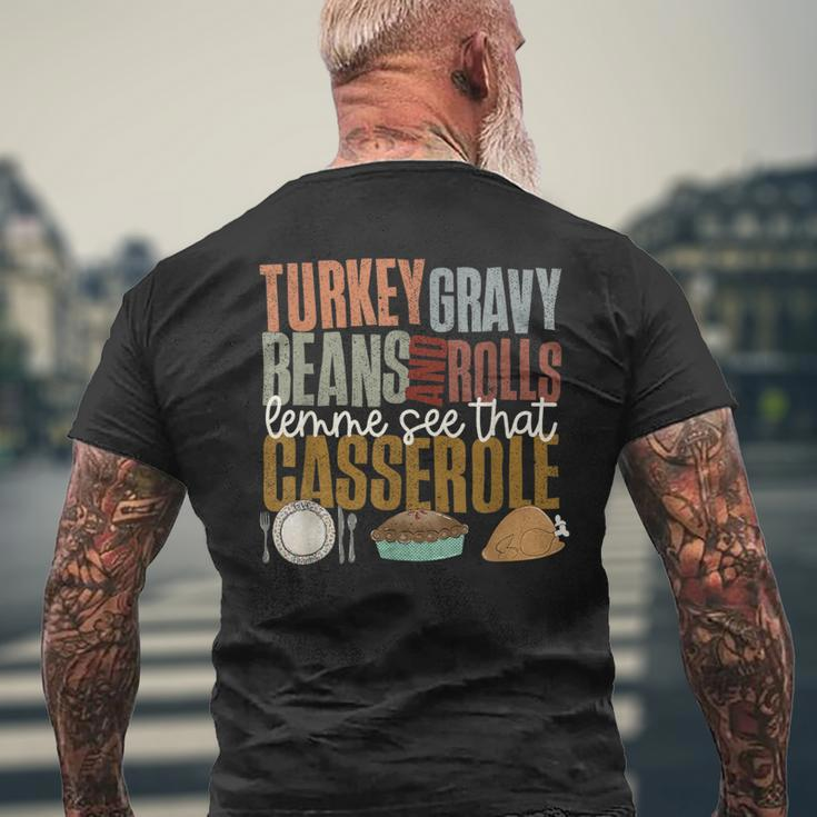 Turkey Gravy Beans Rolls Casserole Retro Thanksgiving Autumn Men's T-shirt Back Print Gifts for Old Men