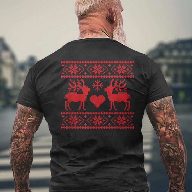 Ugly Christmas Sweater Deer And Hearts Men's T-shirt Back Print Gifts for Old Men