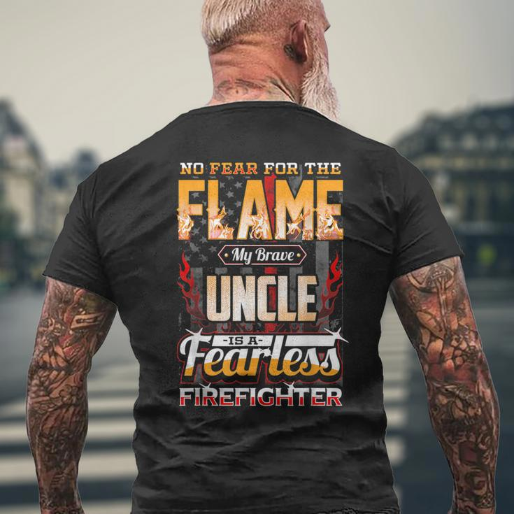 Uncle Firefighter American Flag Mens Back Print T-shirt Gifts for Old Men