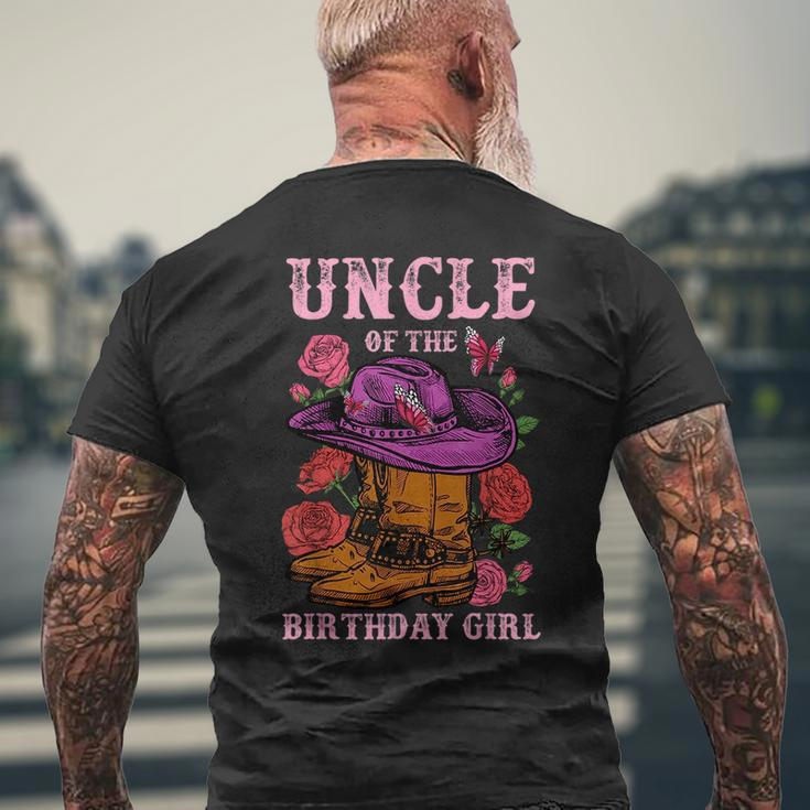 Uncle Of The Birthday Girl Pink Boots Cowgirl Matching Funny Gifts For Uncle Mens Back Print T-shirt Gifts for Old Men