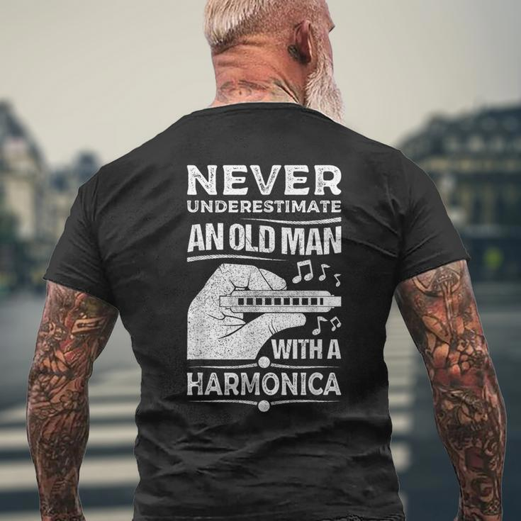 Never Underestimate An Old Man Harmonicist Harmonica Player Men's T-shirt Back Print Gifts for Old Men