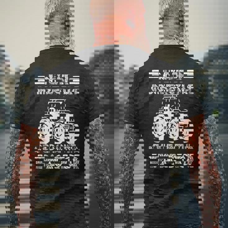 Never Underestimate An Old Man With A Tractor Farmers Men's T-shirt Back Print Gifts for Old Men