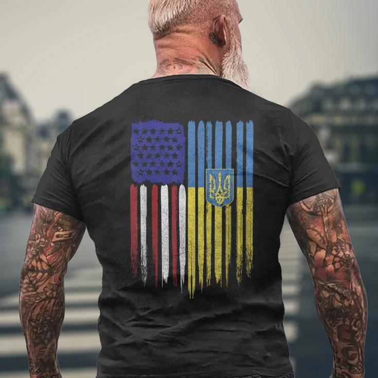 Usa Ukraine Ukrainian Flag Trident Roots Men's T-shirt Back Print Gifts for Old Men