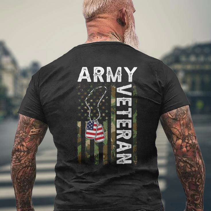 Veteran Vets Us Army Veteran Usa America Camo Flag And Military Dog Tag Veterans Mens Back Print T-shirt Gifts for Old Men