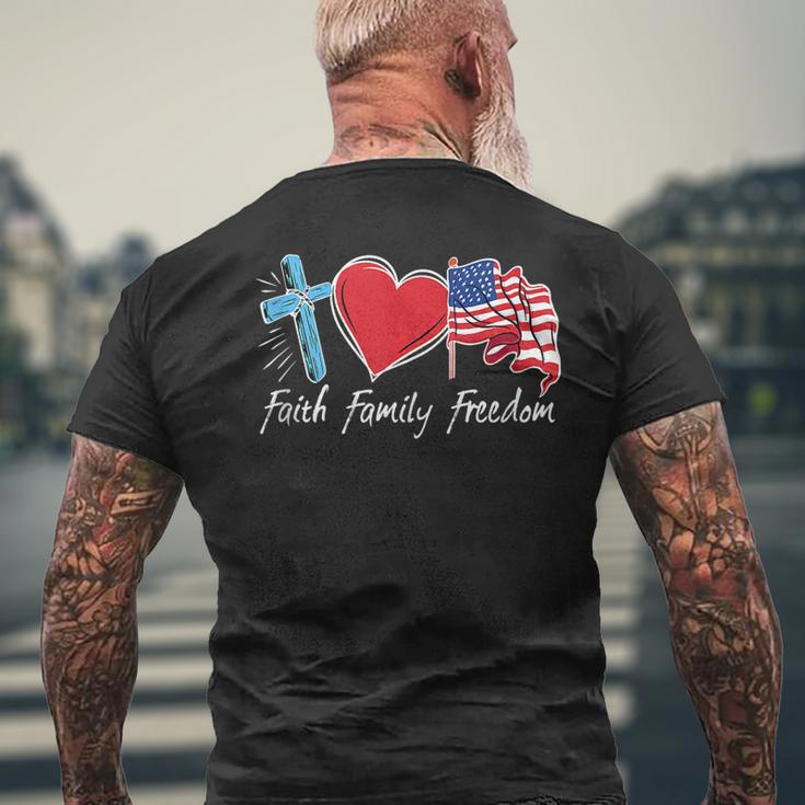 Vintage 4Th Of July Faith Family Freedom Usa Flag Patriotic Mens Back Print T-shirt Gifts for Old Men