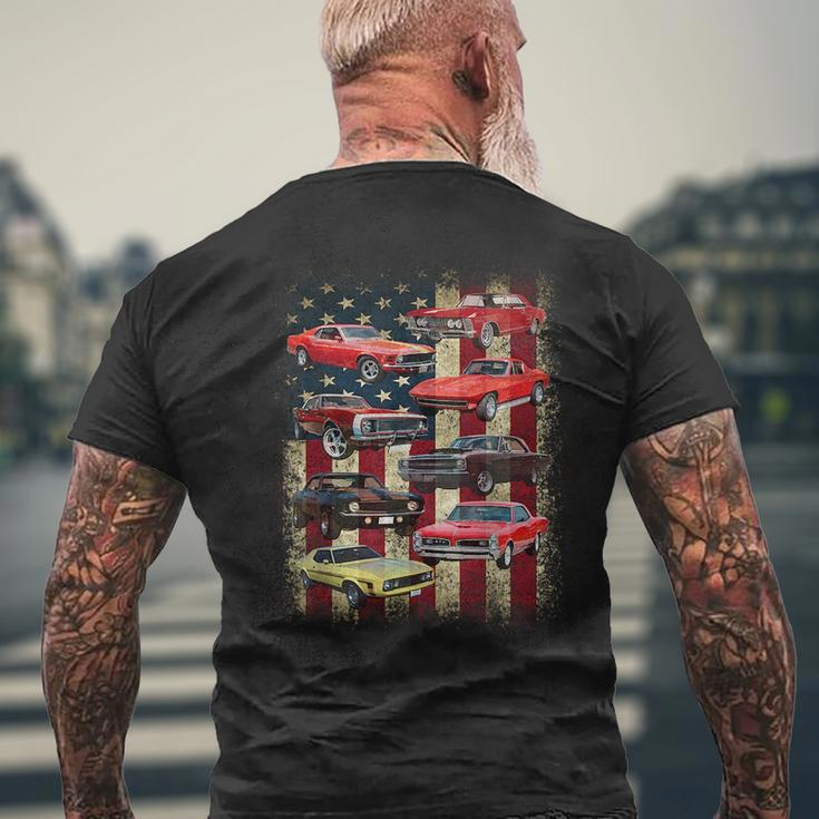Vintage Classic Muscle Car Retro American Flag Patriotic Mens Back Print T-shirt Gifts for Old Men