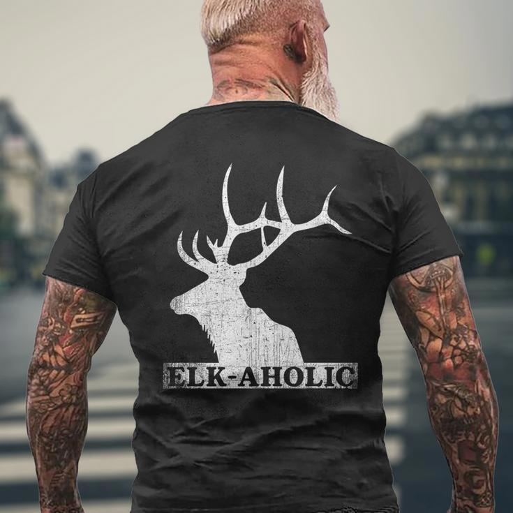 Vintage Elkaholic Funny Elk Hunter Elk-Aholic Distressed Mens Back Print T-shirt Gifts for Old Men