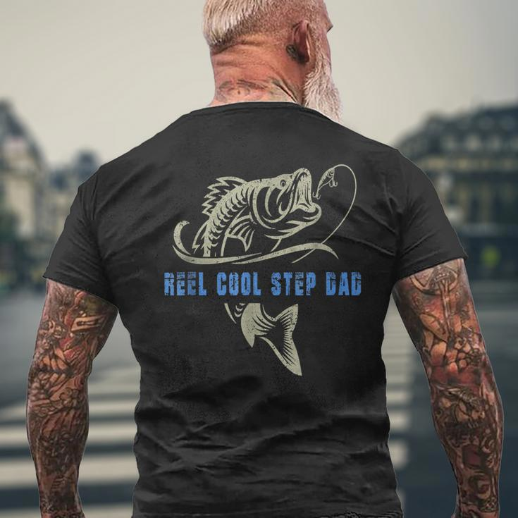 Vintage Fishing Reel Cool Step Dad Funny Fish Fathers Day Mens Back Print T-shirt Gifts for Old Men