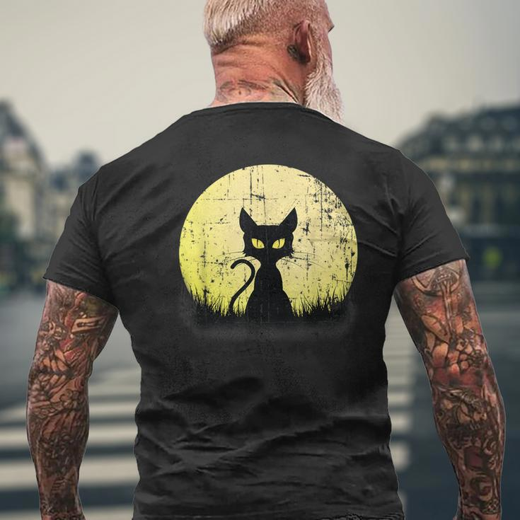 Vintage Halloween CatFull Moon Weathered Distressed Moon Funny Gifts Mens Back Print T-shirt Gifts for Old Men