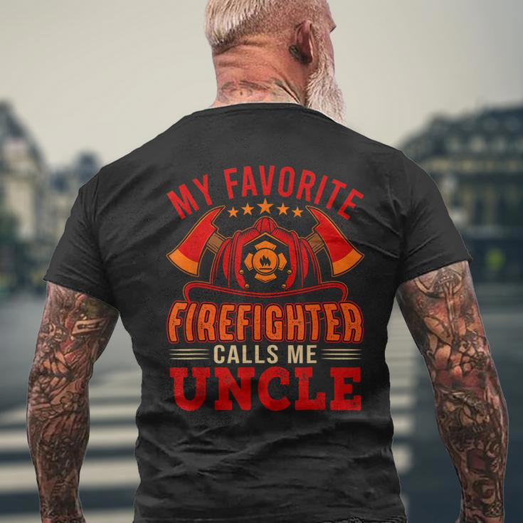 Vintage My Favorite Firefighter Calls Me Uncle Funny Job Mens Back Print T-shirt Gifts for Old Men