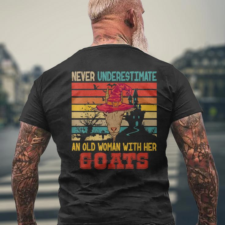 Vintage Never Underestimate An Old Woman With Her Goats Mens Back Print T-shirt Gifts for Old Men