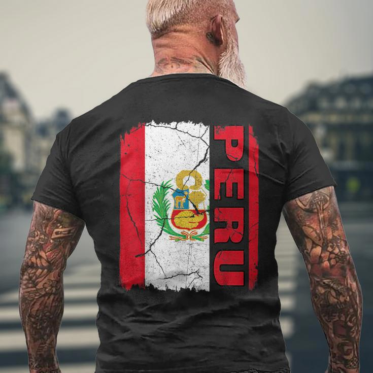 Vintage Peruvian Flag Peru Pride Roots Heritage Gift Mens Back Print T-shirt Gifts for Old Men