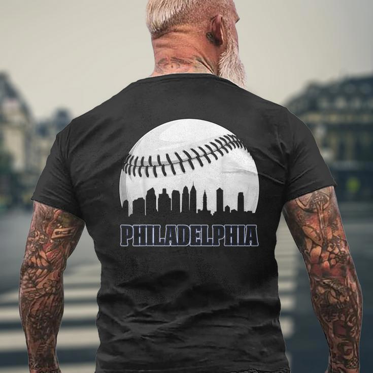 Vintage Philadelphia Baseball Skyline Retro Philly Cityscap Men's Back Print T-shirt Gifts for Old Men