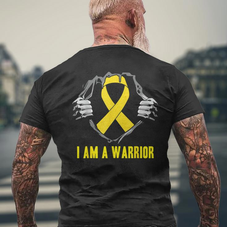 I Am A Warrior Childhood Cancer Awareness Gold Ribbon Men's T-shirt Back Print Gifts for Old Men