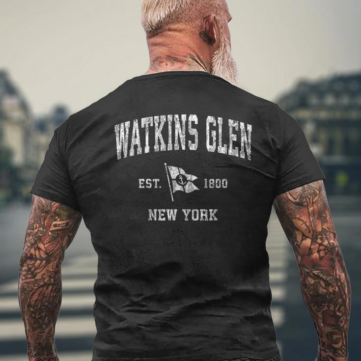 Watkins Glen Ny Vintage Nautical Boat Anchor Flag Sports Men's T-shirt Back Print Gifts for Old Men