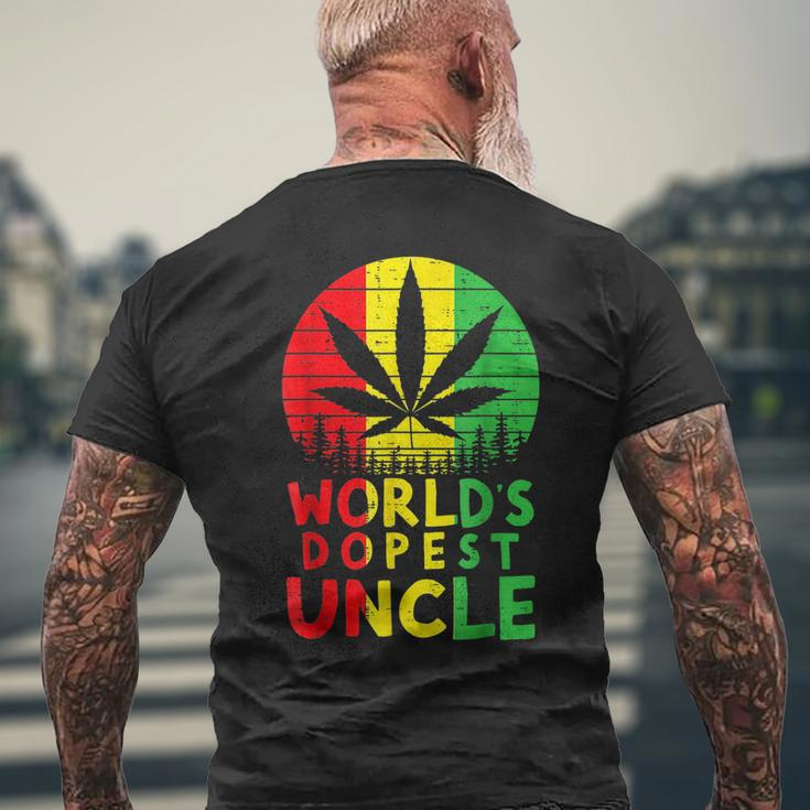 Worlds Dopest Uncle Rasta Jamaican Weed Cannabis 420 Stoner Mens Back Print T-shirt Gifts for Old Men