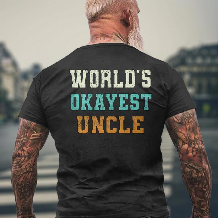 Worlds Okayest Uncle Funny Joke Distressed Mens Back Print T-shirt Gifts for Old Men