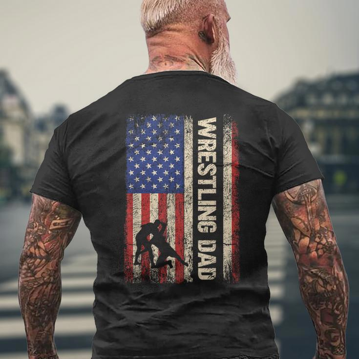 Wrestling Dad Usa American Flag Wrestle Men Fathers Day Mens Back Print T-shirt Gifts for Old Men