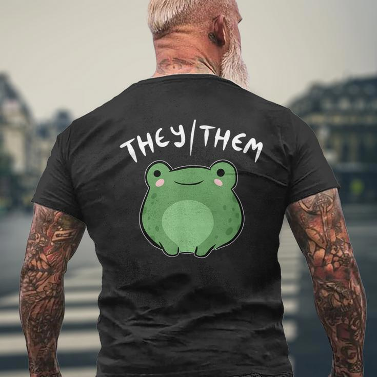 They Them Pronouns Frog Cute Nonbinary Queer Aesthetic Men's Back Print T-shirt Gifts for Old Men