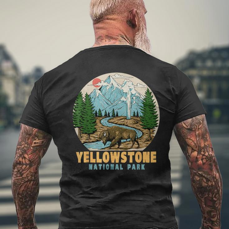 Yellowstone National Park Bison Retro Hiking Camping Outdoor Mens Back Print T-shirt Gifts for Old Men