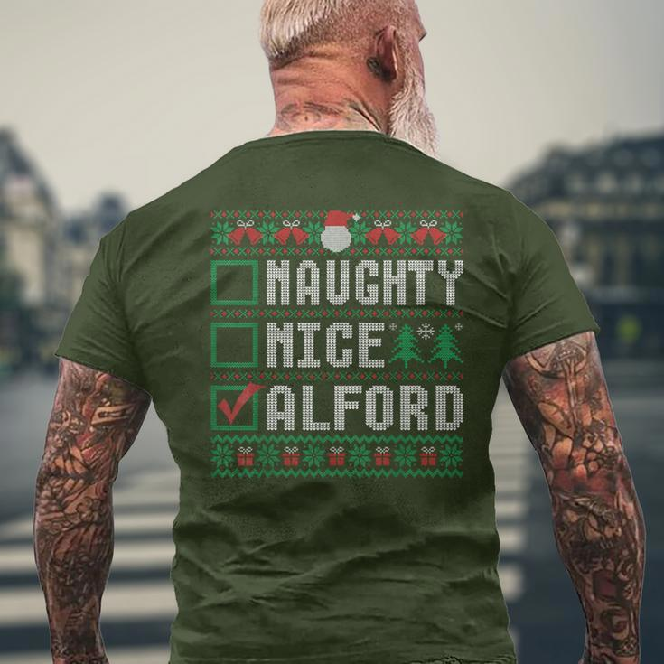 Alford Family Name Xmas Naughty Nice Alford Christmas List Men's T-shirt Back Print Gifts for Old Men