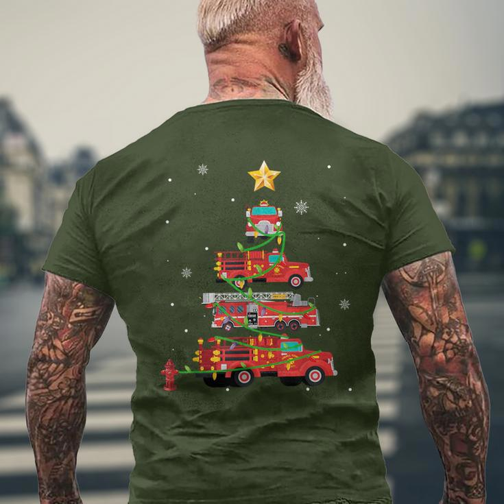 Firefighter Fire Truck Christmas Tree Xmas Men's T-shirt Back Print Gifts for Old Men