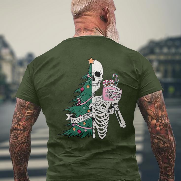 Christmas Sorta Merry Sorta Scary Skeleton Xmas Tree Men's T-shirt Back Print Gifts for Old Men