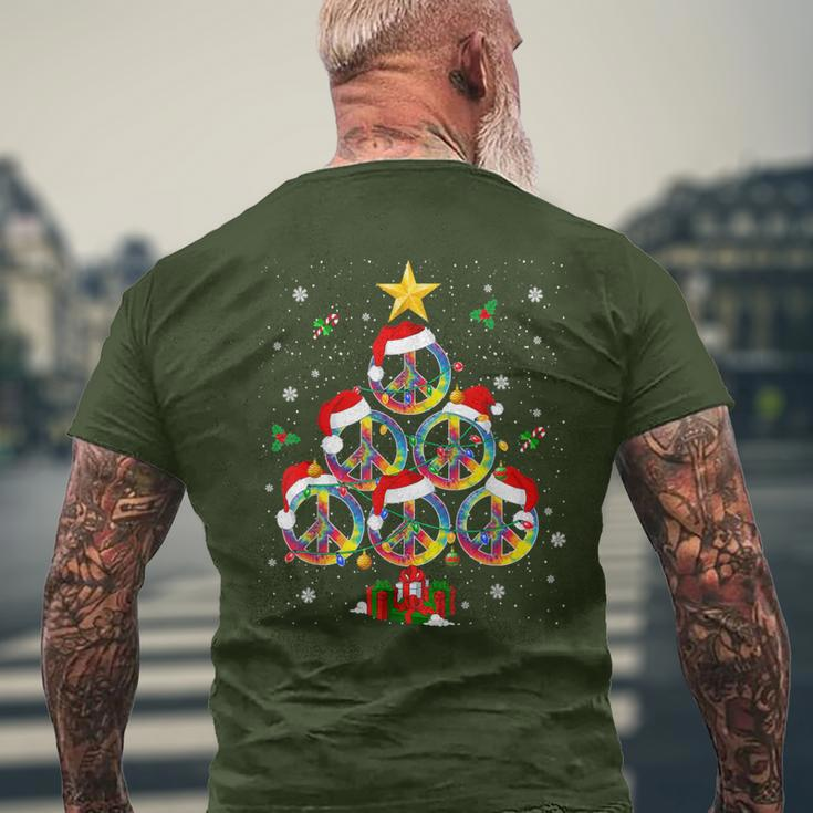 Hippies Christmas Peace Sign Tie Dye Xmas Tree Lights Men's T-shirt Back Print Gifts for Old Men