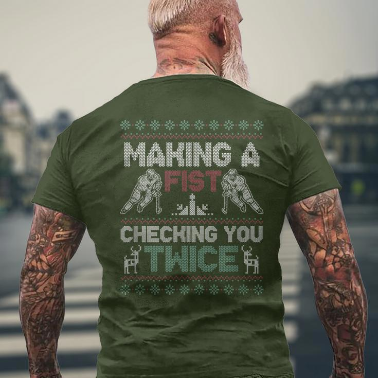Making A Fist Checking You Twice Ugly Christmas Pajama Party Men's T-shirt Back Print Gifts for Old Men