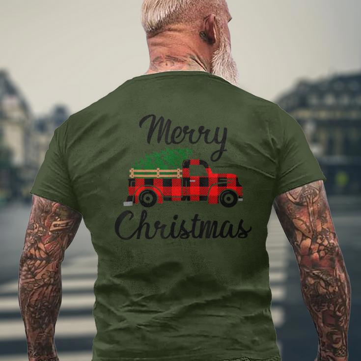 Merry Christmas Tree On Buffalo Plaid Truck Men's T-shirt Back Print Gifts for Old Men