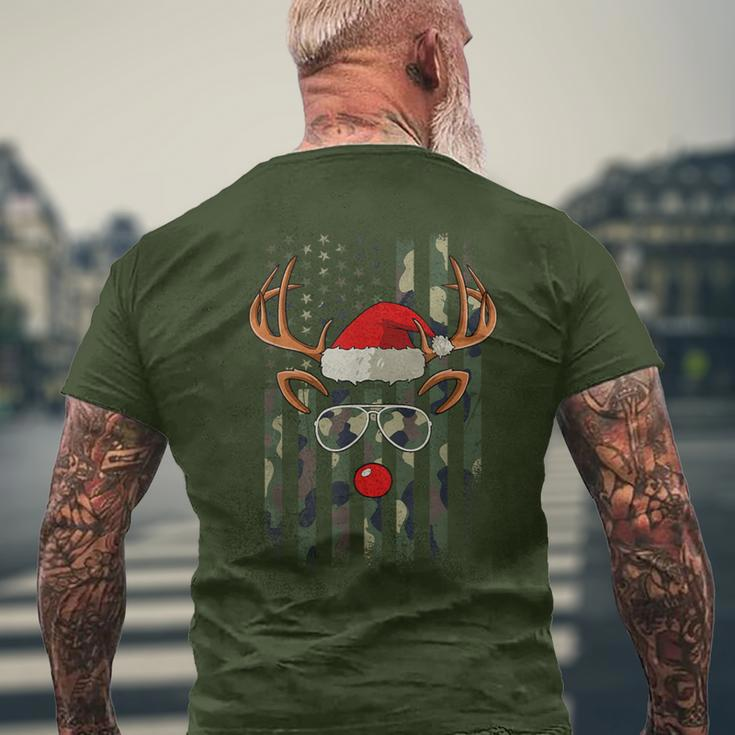 Reindeer Camo American Flag Christmas Pajama X-Mas Veteran Men's T-shirt Back Print Gifts for Old Men
