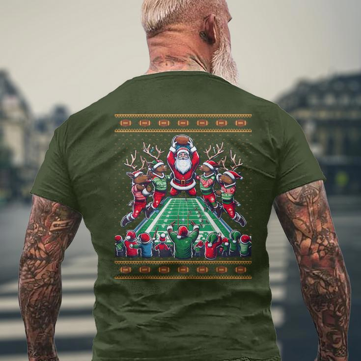 Santa Reindeer Play American Football Christmas Football Fan Men's T-shirt Back Print Gifts for Old Men