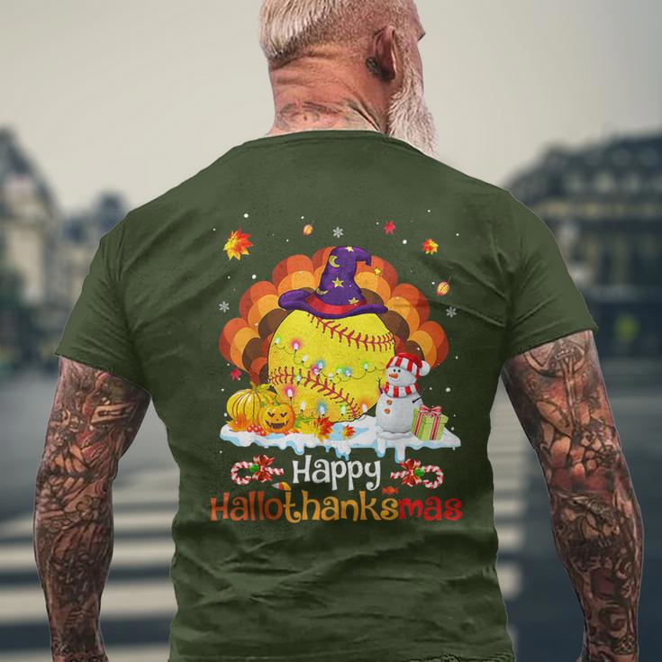 Softball Halloween Christmas Thanksgiving Hallothanksmas Men's T-shirt Back Print Gifts for Old Men