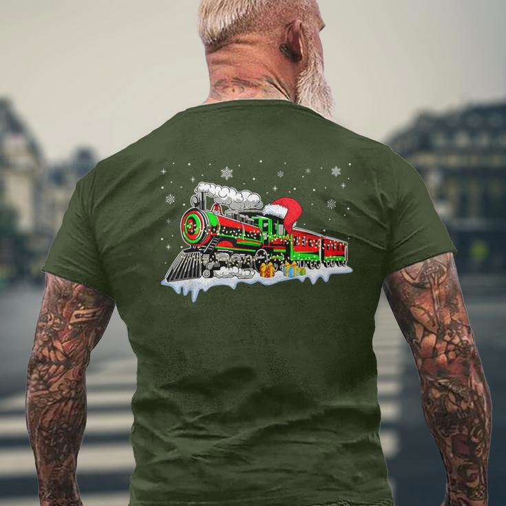 Train Santa Hat Christmas Pajama Train Distressed Xmas Men's T-shirt Back Print Gifts for Old Men